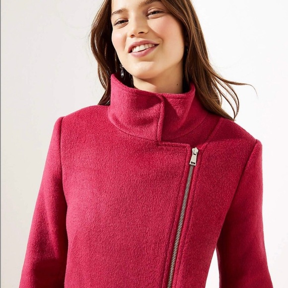 🎉HP🎉 Loft Wool Blend Moto Coat 💗 Raspberry - Picture 3 of 16